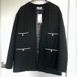 NWT Mango tweed jacket with patch pockets & decorative silver buttons